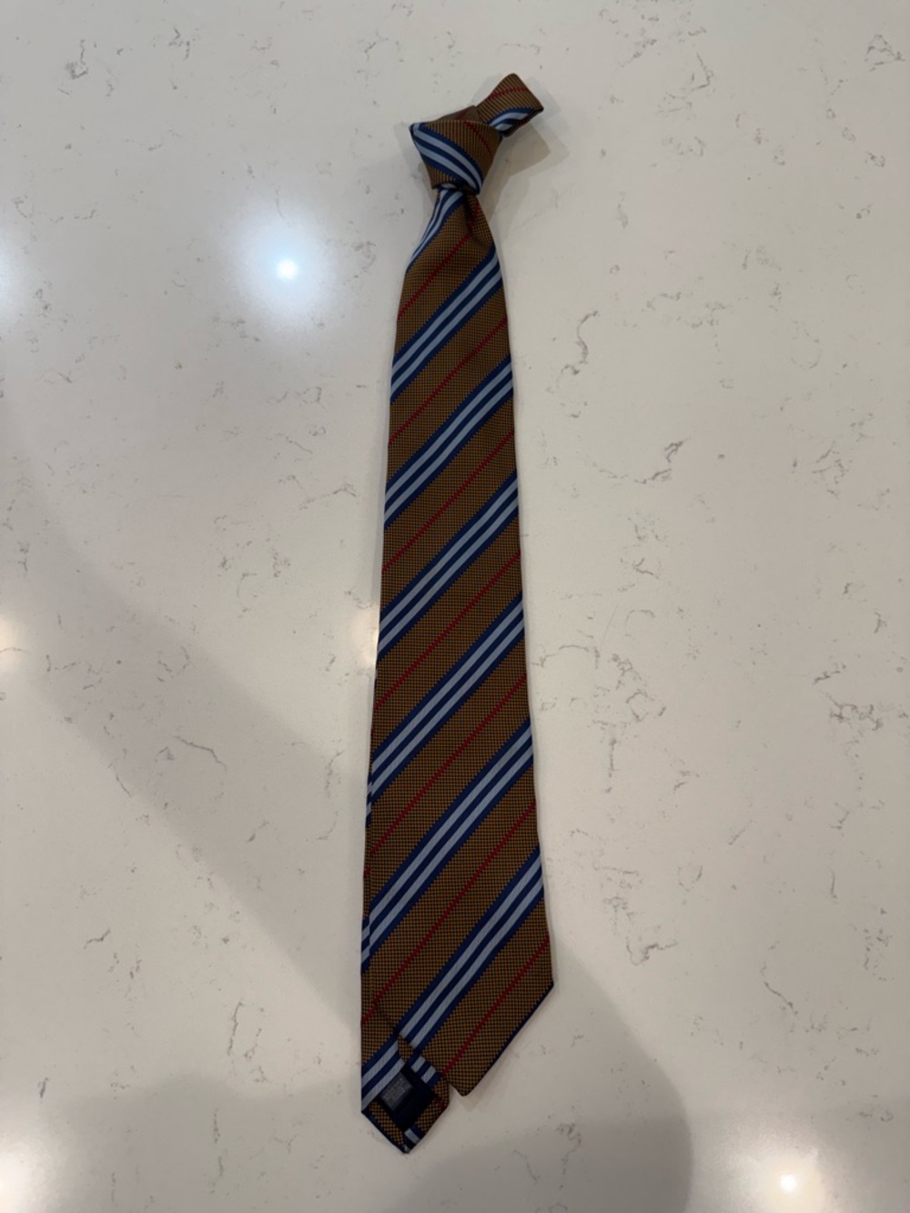 Burberry Brown Tie with Blue and Red Diagonal Stripes - Picture 2 of 3